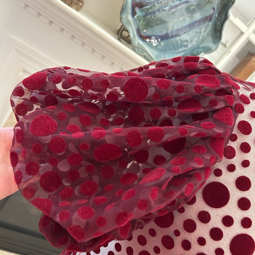 Haute Monde Burgundy Puff Sleeve Sheer Top - Picture 4 of 8